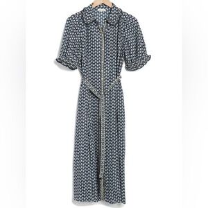 Max Studio Collared Shirt Dress In Navy Daisy Floral Patterned Maxi Dress